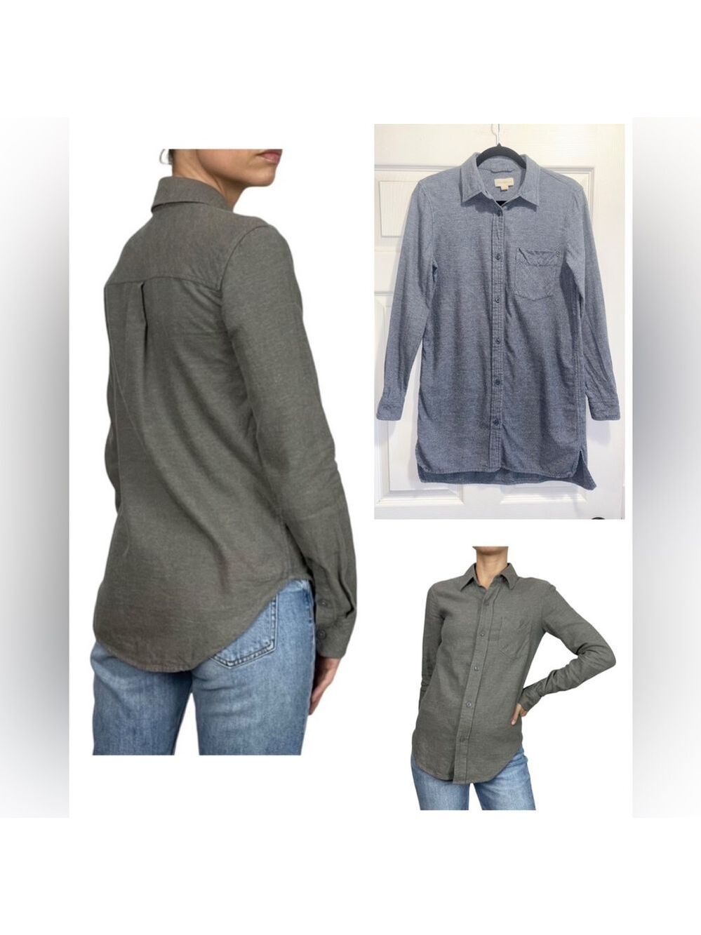 Aritzia Golden by Tna Cotton Button-Up Shirt Long Sleeve Top Blue Grey Size XS